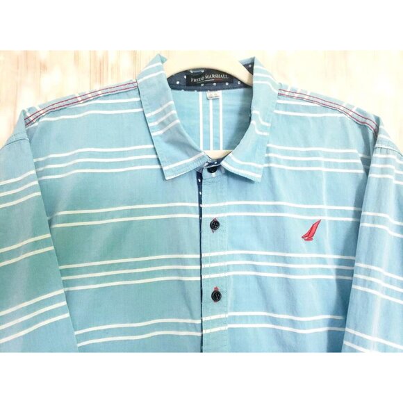Fredd Marshall Shirt Mens Long Sleeve Button Down Blue & White Striped Shirt XL - Picture 2 of 16